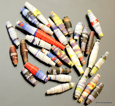 Hand Rolled Recycled Paper Beads Multicoloured x 25